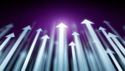 Futuristic Cityscape with Glowing Arrows Indicating Technological Progress and Upward Momentum