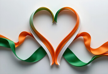 Indian Flag Ribbon in Heart Shape Design Patriotic Tricolor Heart Symbol Illustration Love for India on Independence Day Concept