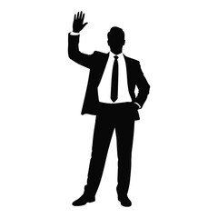 Silhouette of a businessman in a suit waving hello