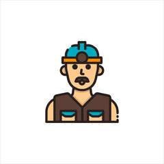 Miner wearing a helmet with a light stands ready in the dark mine, symbolizing hard work and dedication in the mining industry.