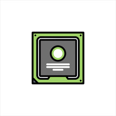 Green computer chip sitting on white surface represents modern technology and digital age, showcasing innovation and connectivity.