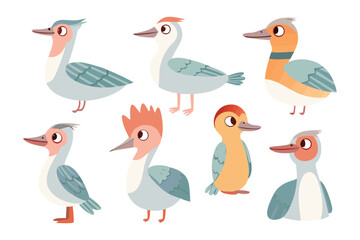 Charming Avian Collection: A delightful collection of adorable, uniquely designed birds with vibrant colors and playful expressions.