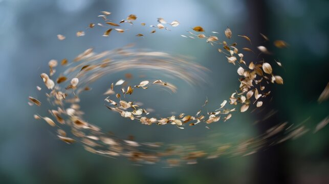 A mesmerizing swirl of leaves spinning in the breeze, embodying the beauty of nature's motion.