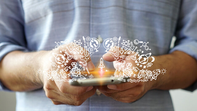 Social media and notification icons on smartphone. Media marketing concept.