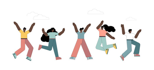 Jumping happy people. Flat style. White background.eps