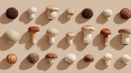 Mushroom Variety Pattern with Shadows