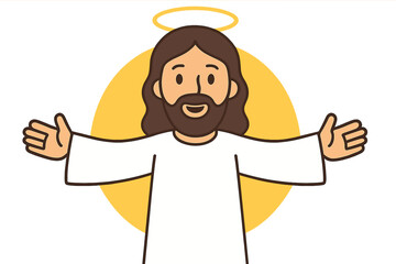 Fototapeta premium Vector illustration of a colorful Jesus god cartoon icon, featuring the holy family, within a merry Christmas season theme design