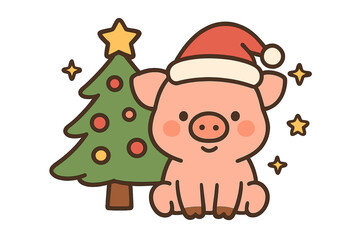 Naklejka premium Vector illustration of a pig family set against a Merry Christmas and Happy New Year background
