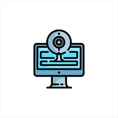 Computer displays a webcam for video conferencing in a modern office, showcasing remote communication technology and collaboration.