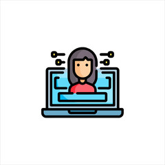 Woman appears on laptop screen during video call, showcasing remote work and digital communication in a modern, connected world.