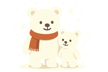 Create a banner for Mother's Day featuring a polar bear mom and her baby sitting in the snow