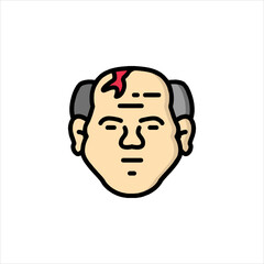 Injured elderly man with head wound receives medical attention in hospital emergency room after accident, showing vulnerability and need for care.