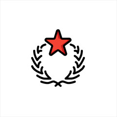 Red star sits atop a laurel wreath, symbolizing achievement and honor in a minimalist, symbolic representation on a clean white canvas.