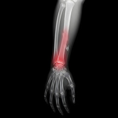 Obraz premium X-ray of a Broken Forearm with Red Highlight