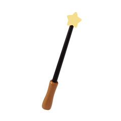3D cute Halloween magic wand icon with star tip. 3D render illustration