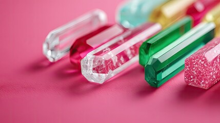 Colorful Geometric Prisms on Pink Background