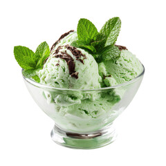 Mint Chocolate Chip Ice Cream in Glass Bowl