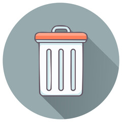 Vector illustration of a trash can icon in a flat design style with a long shadow