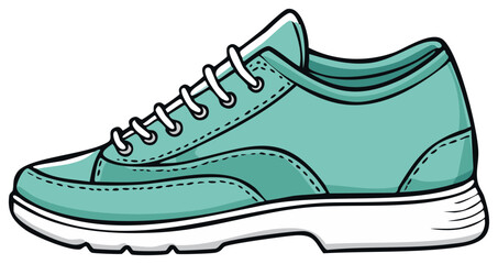 Teal Athletic Shoe with White Sole and Laces Casual Footwear Illustration Graphic Resource Fashionable Style Running Sneakers