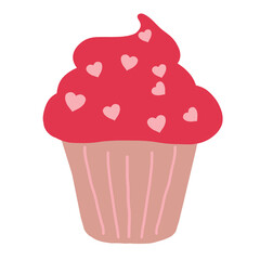 Cute cupcake with heart topping,  romantic dessert element for love card, bakery theme, or valentine