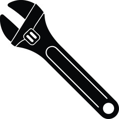 adjustable wrench isolated silhouette on white 