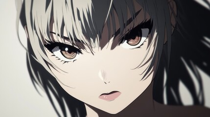 Close-up anime portrait of a determined female character.