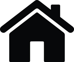 Home icon vector—black silhouette of house with chimney and door for UI, signage, and digital use