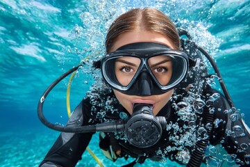 Underwater adventure with female scuba diver