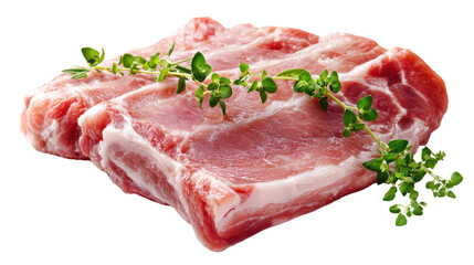 Fototapeta premium Fresh pork ribs with green thyme on a white isolated background