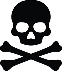 Vector silhouette of skull and crossbones—black danger symbol for poison, hazard signage, and pirate-themed content