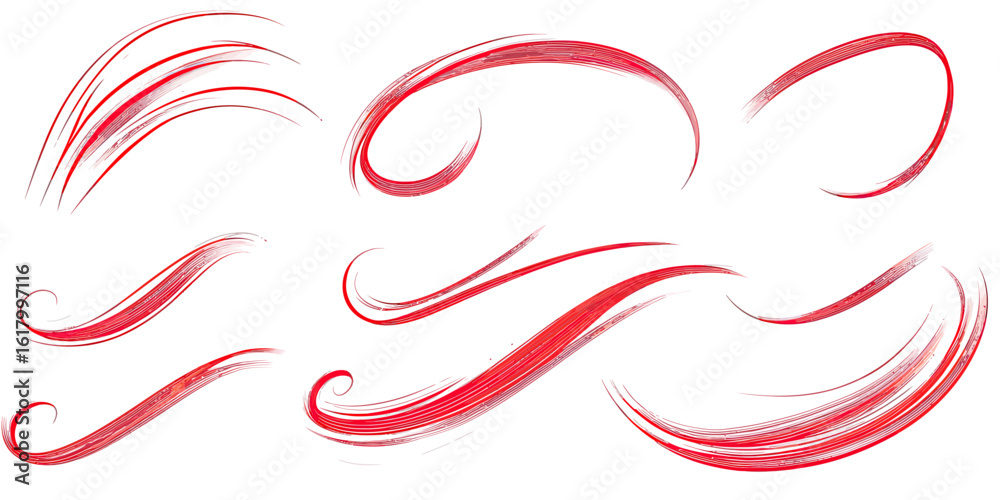 Poster red hand drawn calligraphic swoosh and swash underline strokes set with smooth flowing curves and el