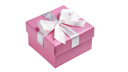 Fototapeta premium Pink gift box with a white ribbon, perfect for celebrations or special occasions.
