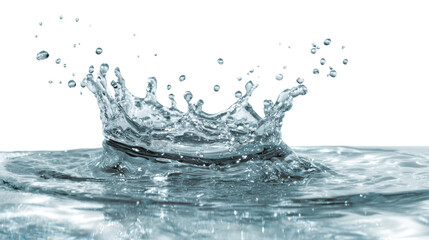 Splash of clear water with droplets, white isolated background.