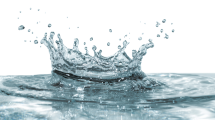 Splash of clear water with droplets, white isolated background.
