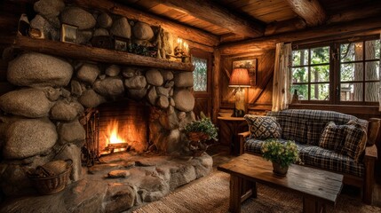 Cozy log cabin interior