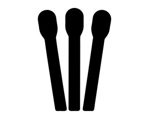 Three stylized matches depicted in black silhouette, isolated against a white backdrop