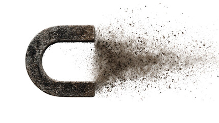 Magnet with particles dispersing isolated, transparent background