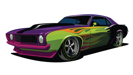 illustration of hot rod car with flames vector 