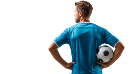 Male soccer player blue jersey isolated, transparent background