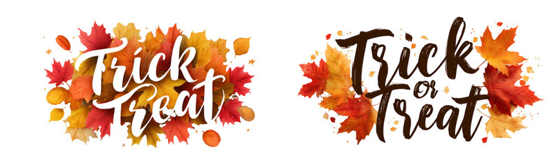Trick or treat lettering with isolated, transparent background