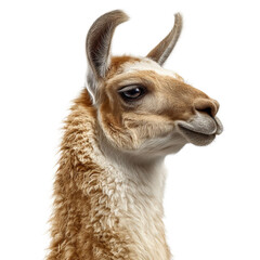 Obraz premium Close-up of a majestic llama with soft fur and expressive eyes, showcasing its friendly demeanor and unique features.