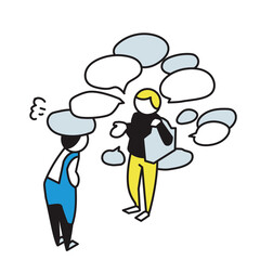 たくさん話す人に対応する店員のイラスト