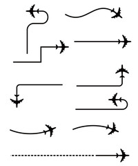 Airplane Arrow Icon Set collection. Vector illustration of direction. Collection of airplane arrows on a transparent background. Arrow direction concept.