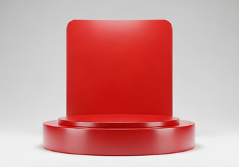 A red circular stage platform with a rectangular backdrop, isolated on a white background