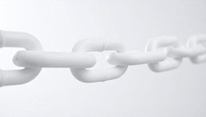 Obraz premium White chain against white backdrop. Connection, security or unity concept.
