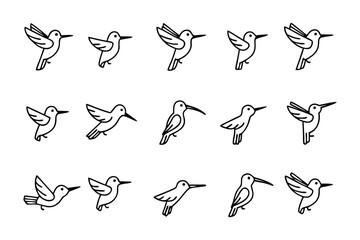 Obraz premium Hummingbird's Array: Capturing the elegant flight and grace of hummingbirds through meticulously crafted line art. Displaying the diverse array of movements of a hummingbird