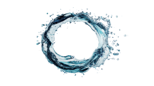 Crisp water splash forming a circular shape, on a black background, ideal for creative projects.