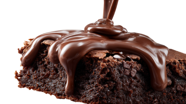 Decadent chocolate brownie topped with rich melting chocolate sauce, perfect for indulgent desserts.