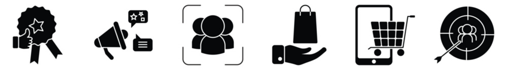 Marketing and sales set icon vector illustration concept with icon of strategy, concept, communication, target group, online, print and business