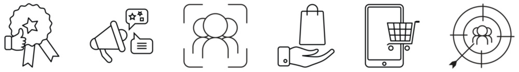Marketing and sales set icon vector illustration concept with icon of strategy, concept, communication, target group, online, print and business
